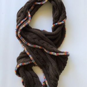 SPACE AGE CABLE KNIT BROWN RAINBOW TRIM SCARF